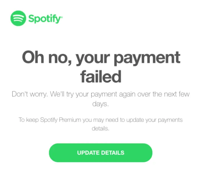 payment failure notification email example